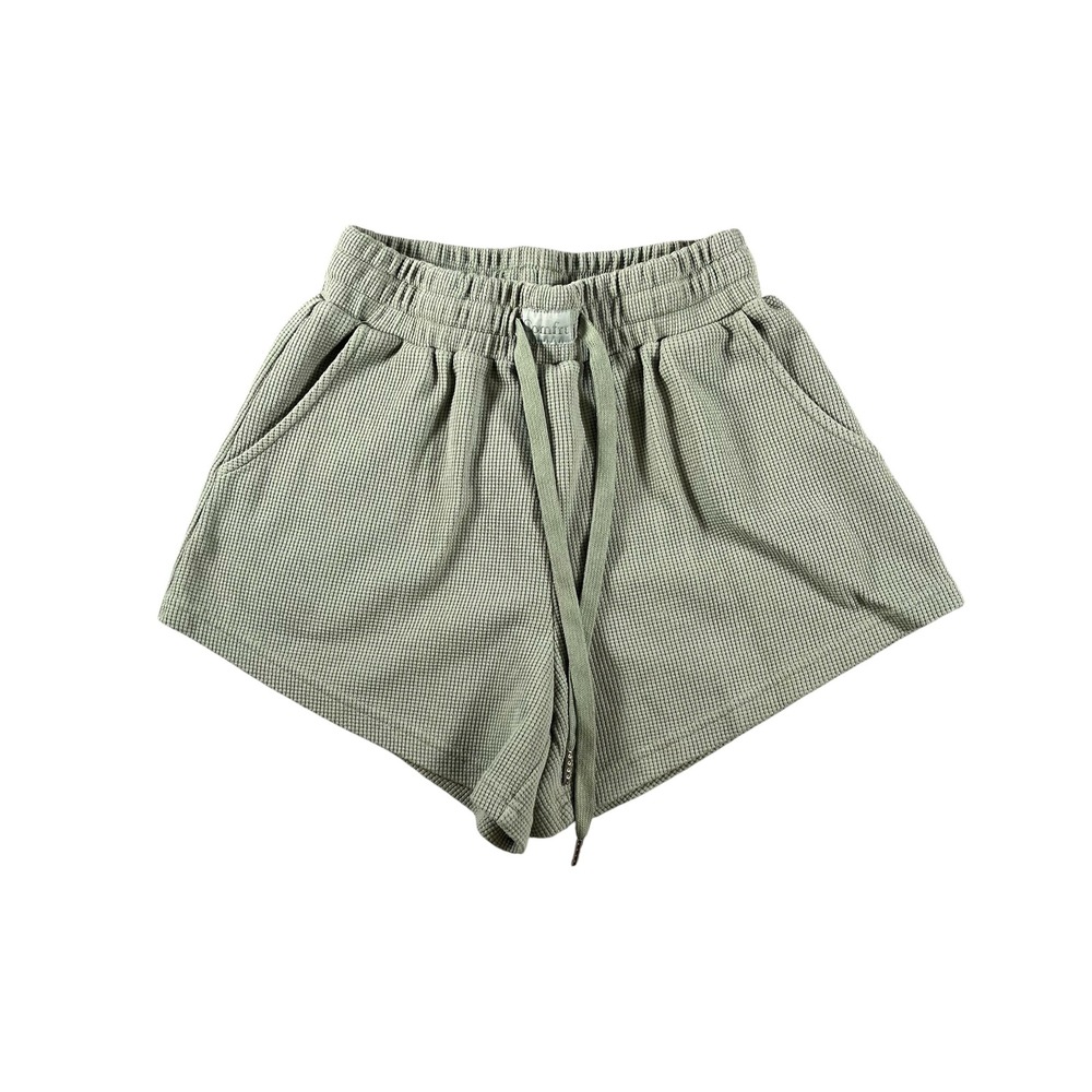 COMFRT Women Sage Green Waffle Knit Lounge Shorts Size Small Drawstring Pockets